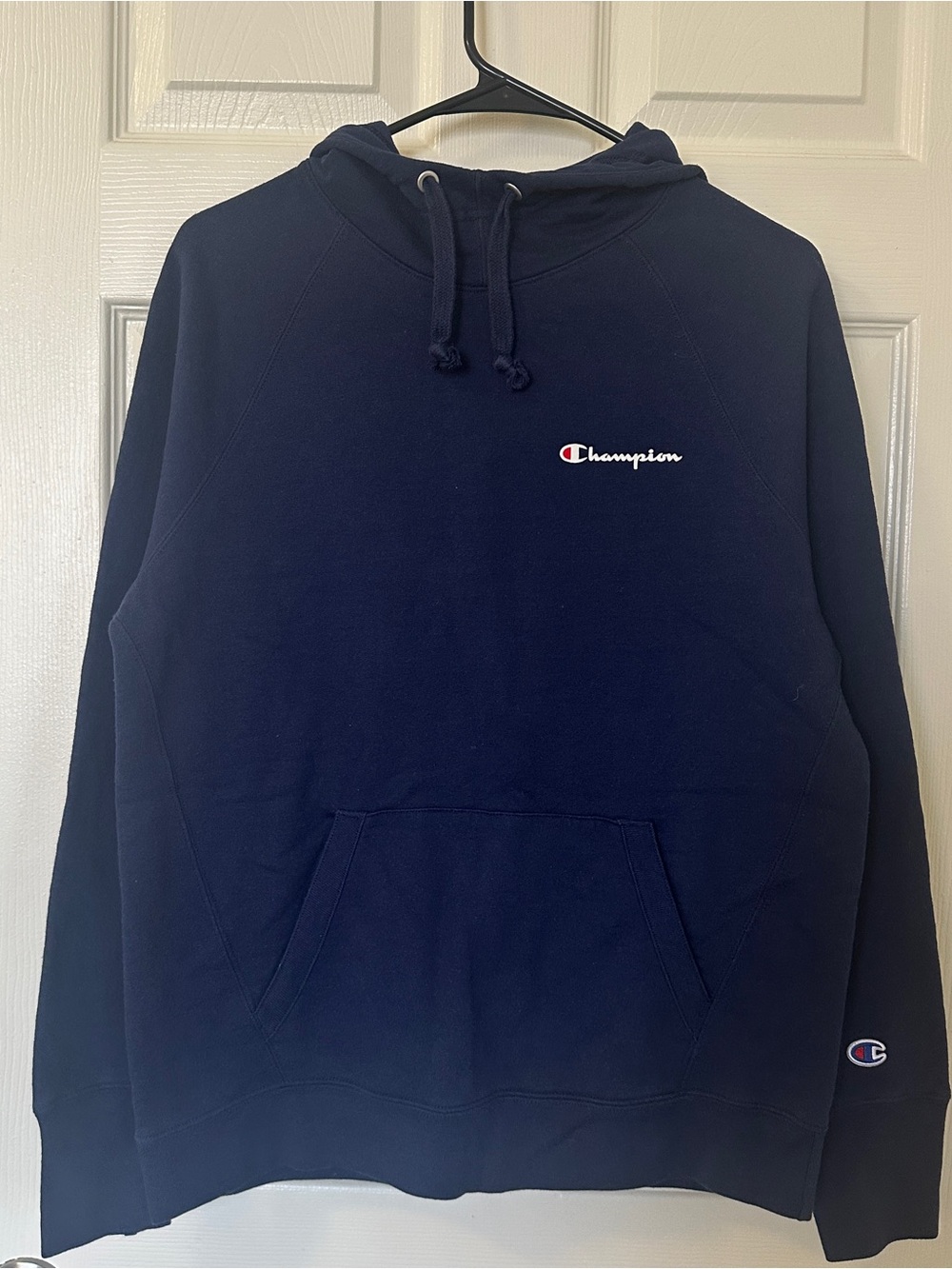 Champion Navy Blue Sweatshirt Pullover Hoodie Logo Athletic Gym Athleisure